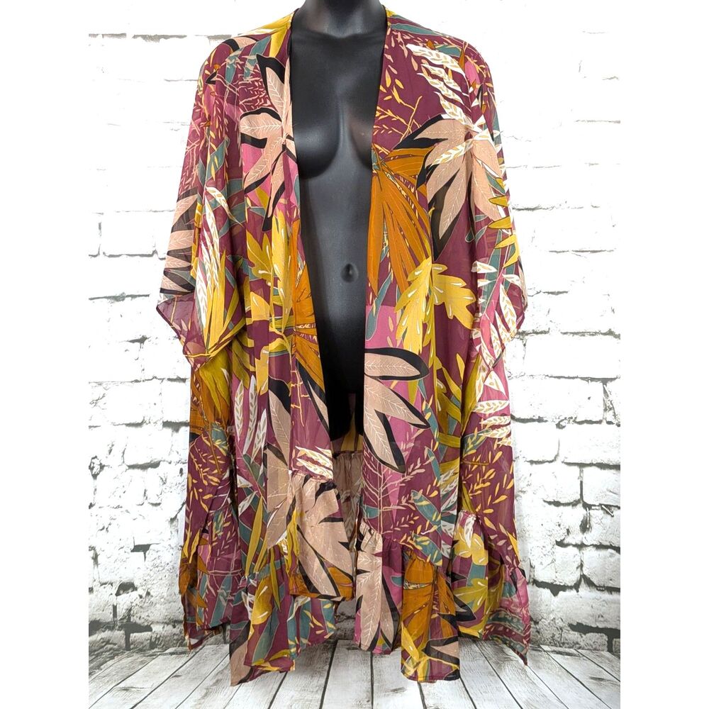 LIVE 4 TRUTH Open-Front Swim Cover Botanical Floral Ruffle Quick Dry Size 3X